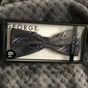 George silk purple and black plaid bow tie